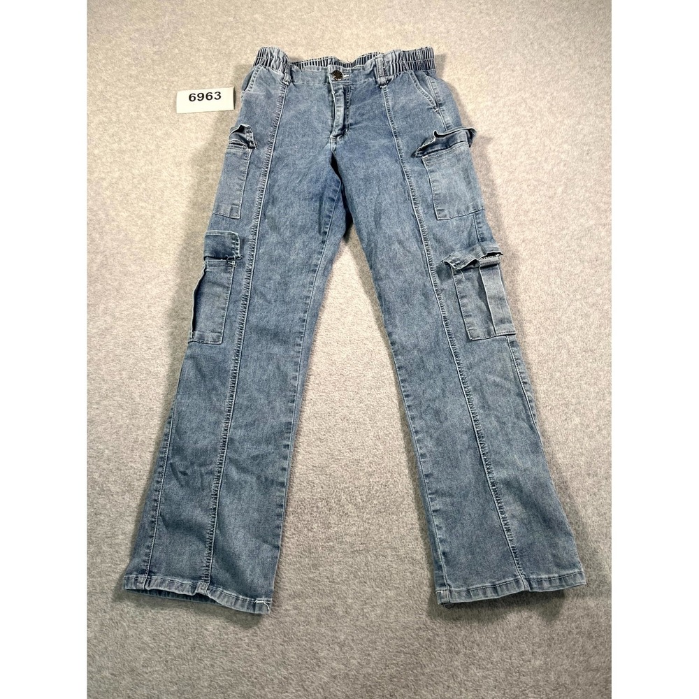 V.I.P. Cargo Jeans Womens 5/6 Blue Denim Cotton Stretch Medium Wash Straight Leg